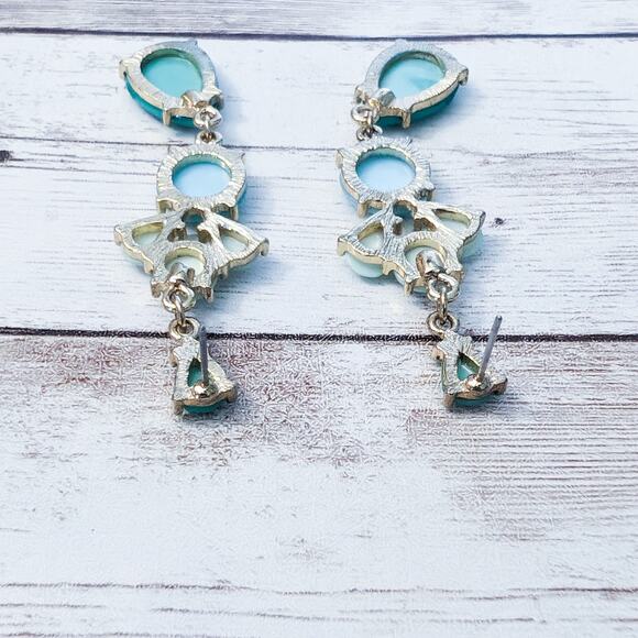 Vintage Earrings For Pierced Ears - Bluey Green Tones Dangle - Picture 3 of 10